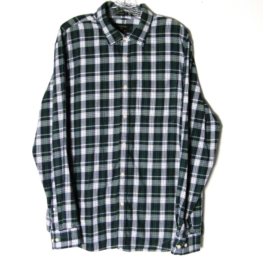 Banana Republic Men' Slim Untucked Fit Plaid Shirt Sz XL Made in India